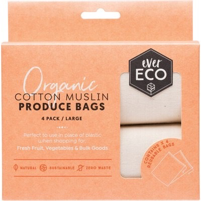 Australia EVER ECO Reusable Produce Bags Organic Cotton Muslin -4 Plr