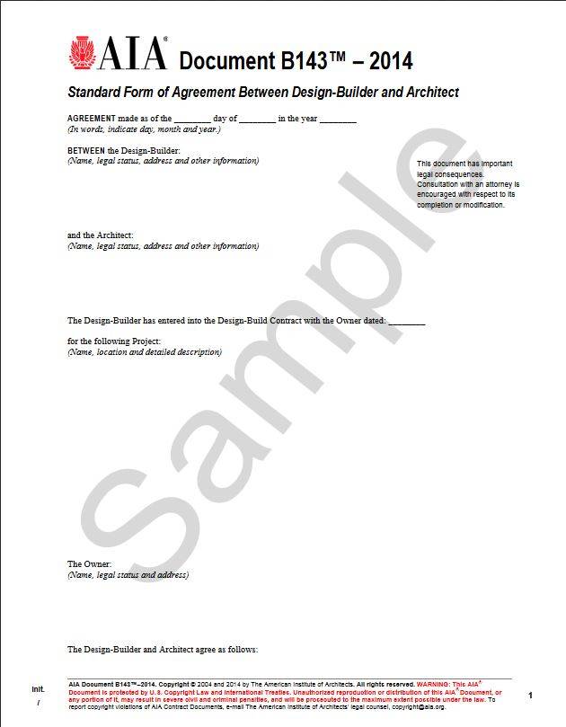B143–2004, Standard Form of Agreement Between Design-Builder and Architect