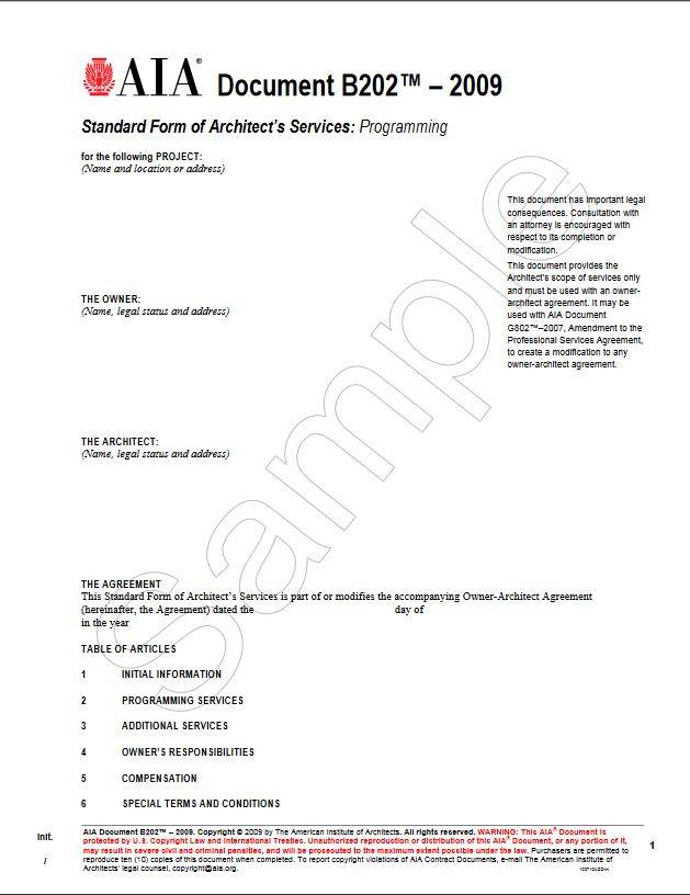 B202-2009 Standard Form of Architect's Services: Programming