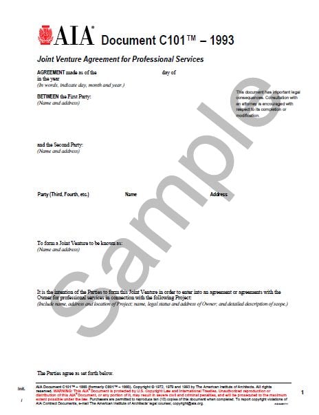 C101-1993 Joint Venture Agreement For Professional Srevices