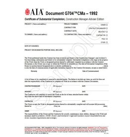 G704CMa–1992, Certificate of Substantial Completion, Construction Manager-Adviser Edition