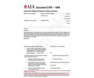 G706 1994 Contractor S Affidavit Of Payment Of Debts And Claims Aia Bookstore