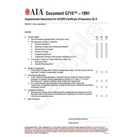 G715–1991, Supplemental Attachment for ACORD Certificate of Insurance 25-S