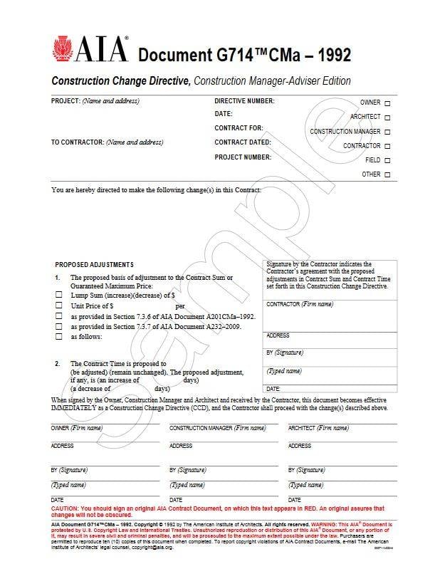 G714CMa–1992, Construction Change Directive, Construction Manager-Adviser Edition (Pack of 50)