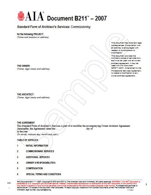 B211--2007 Standard Form Of Architects Services:Commissioning