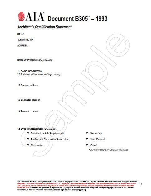 B305-1993 Architect's Qualification Statement