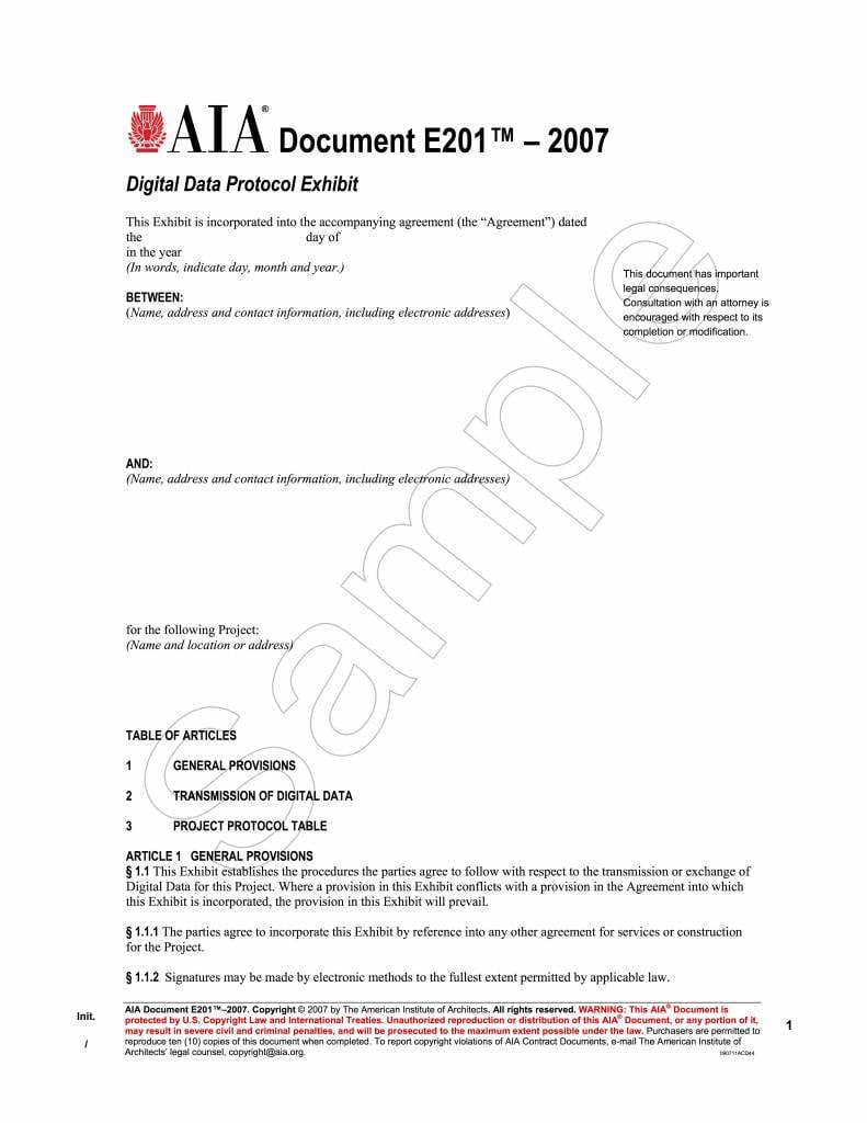 E201-2007 Digital Data Protocol Exhibit