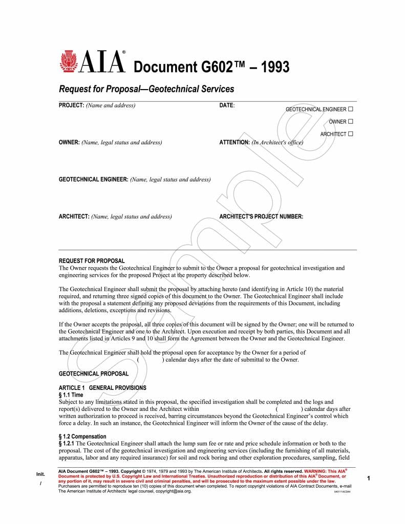 G602–1993, Request for Proposal—Geotechnical Services