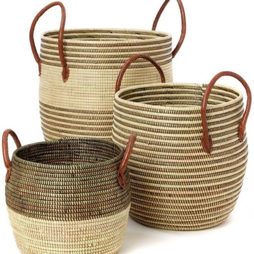 Baskets w/Leather Handles
