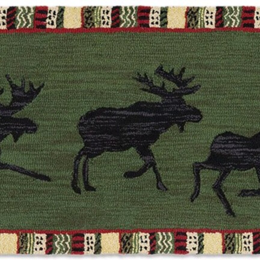 Argyle Green Moose Rug- 30" x 8' Runner