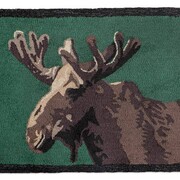 Moose in Velvet on Green Hooked Rug