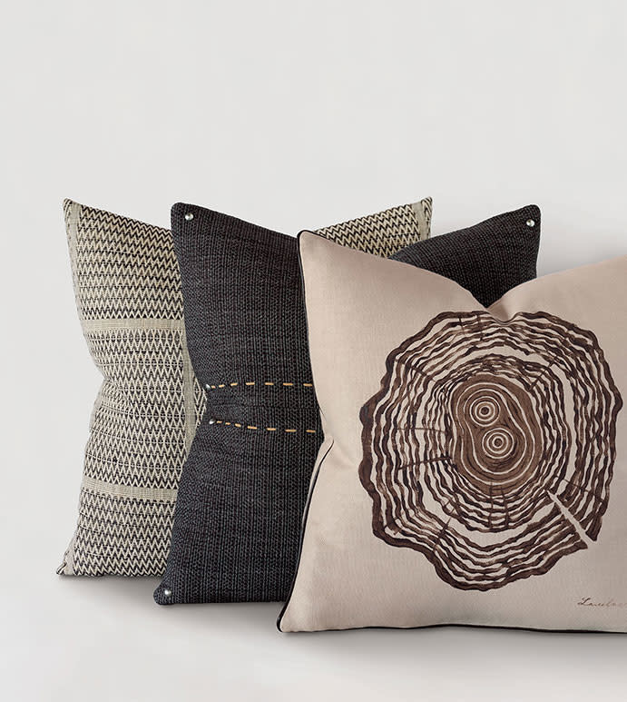 Glimer Charcoal w/hand stitch Decorative Pillow-22x22
