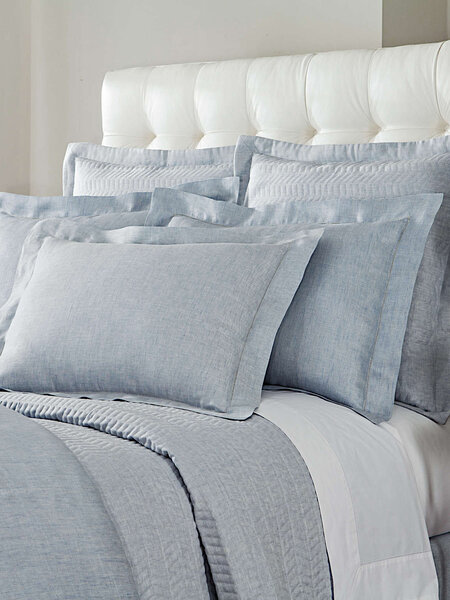 Heathered Herringbone Cotton-Linen Coverlet & Sham