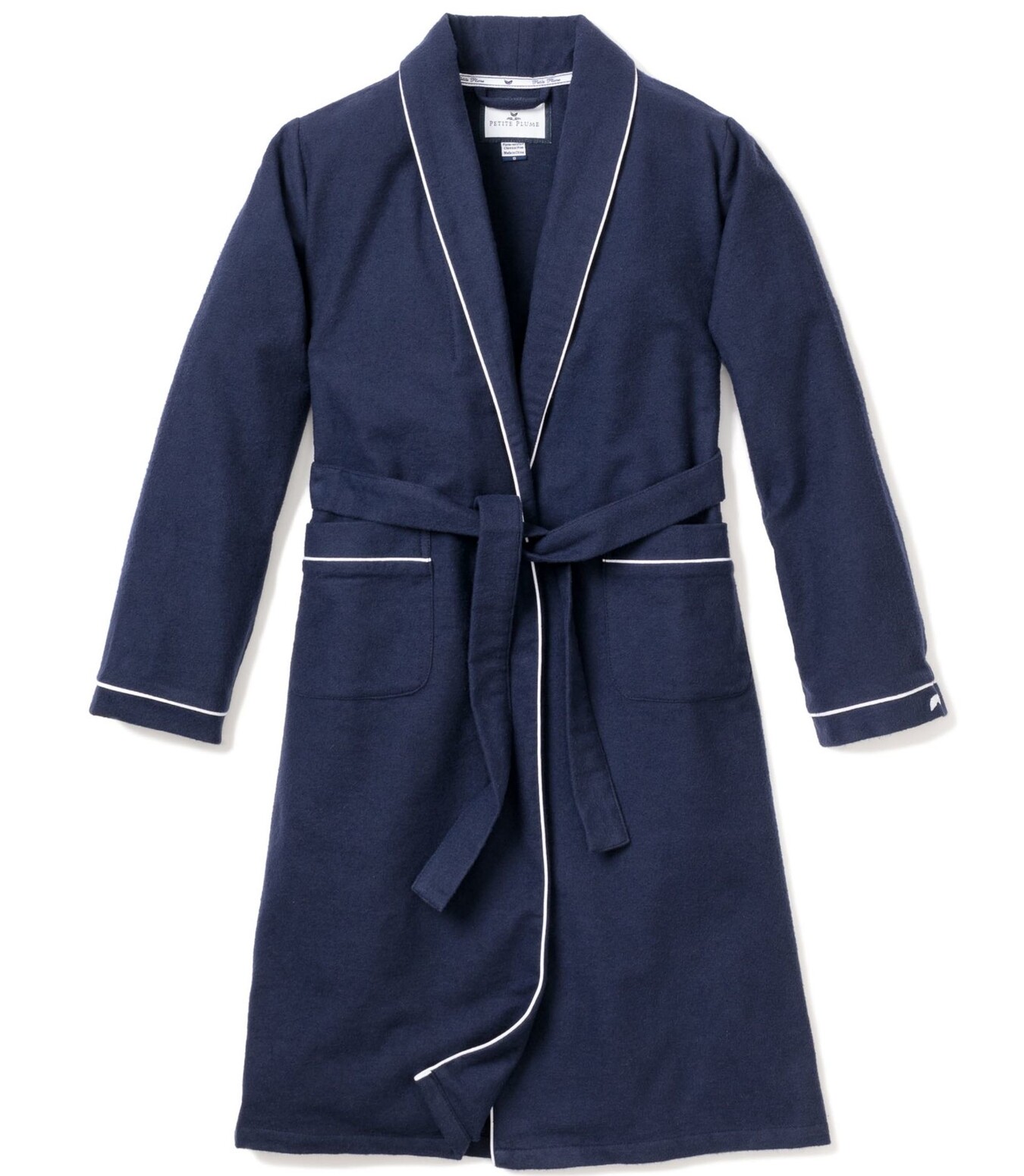 Petite Plume PP Mens Navy Flannel Robe Linen Alley