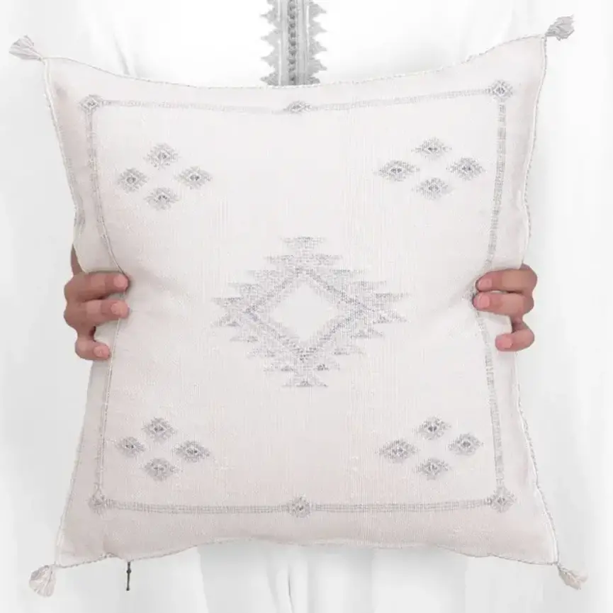 Cactus Silk Pillow-Off White 20x20