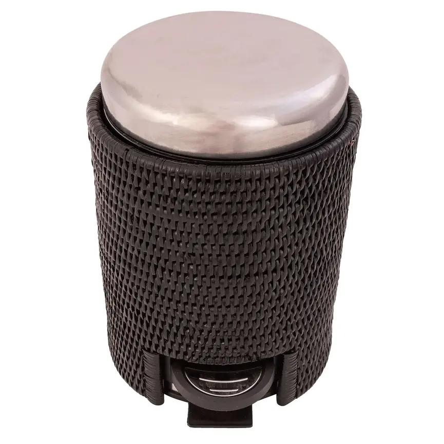 Rattan Round Wastebasket w/metal lid