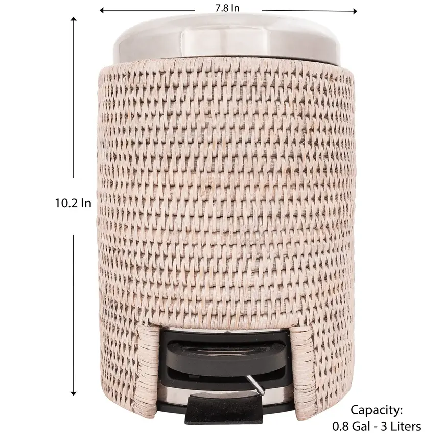 Rattan Round Wastebasket w/metal lid