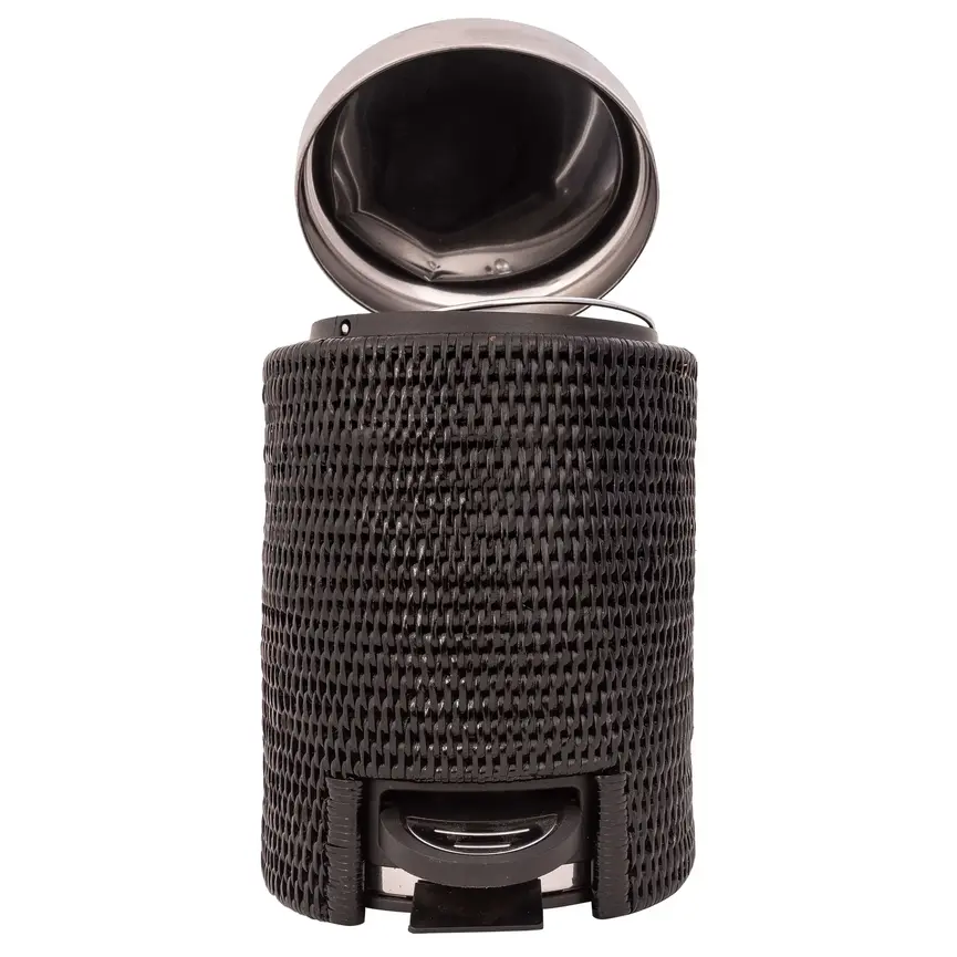 Rattan Round Wastebasket w/metal lid