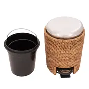 Rattan Round Wastebasket w/metal lid