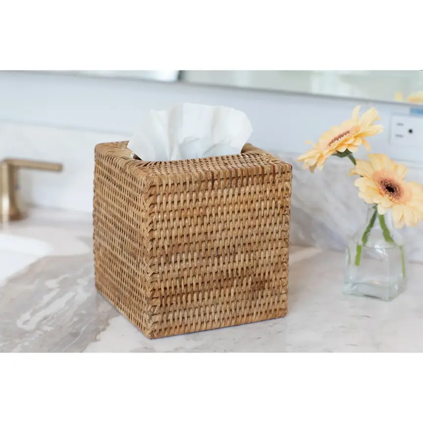 Rattan Column Tissue Box Cover