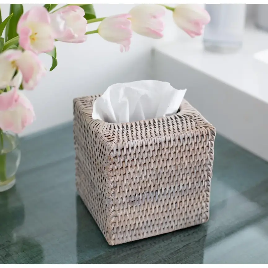 Rattan Column Tissue Box Cover
