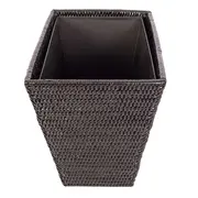 Rattan Rectangular Tapered Waste Basket w/metal liner