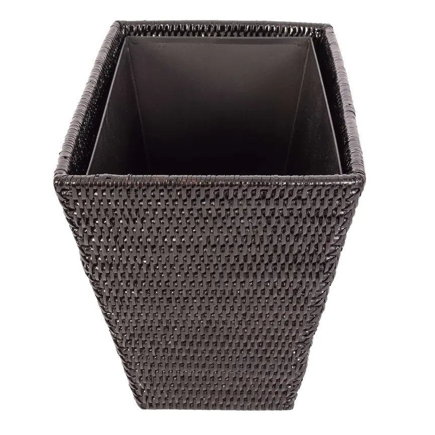 Rattan Rectangular Tapered Waste Basket w/metal liner