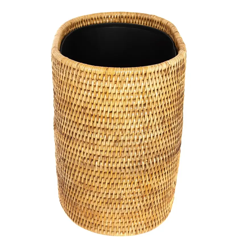 Rattan Oval Waste Basket w/Metal Liner