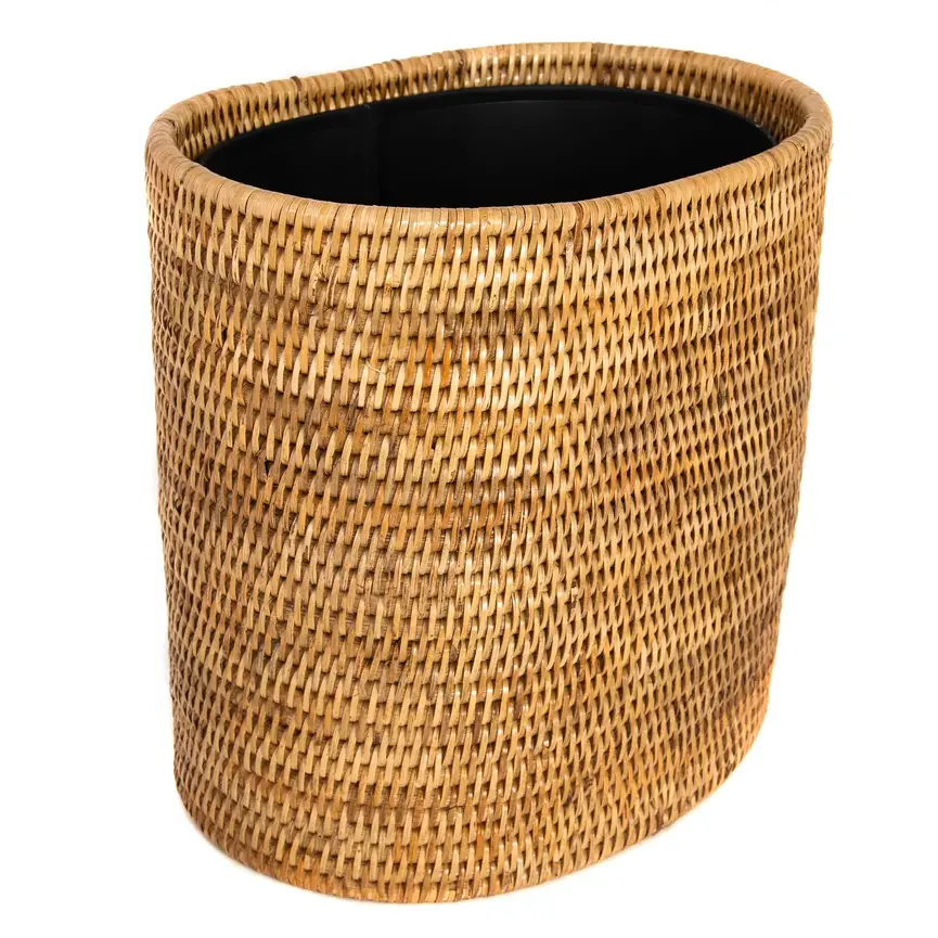 Rattan Oval Waste Basket w/Metal Liner