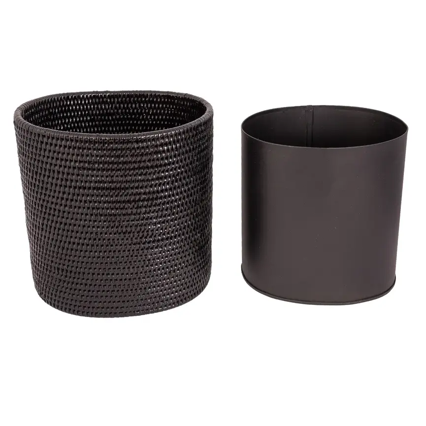 Rattan Oval Waste Basket w/Metal Liner