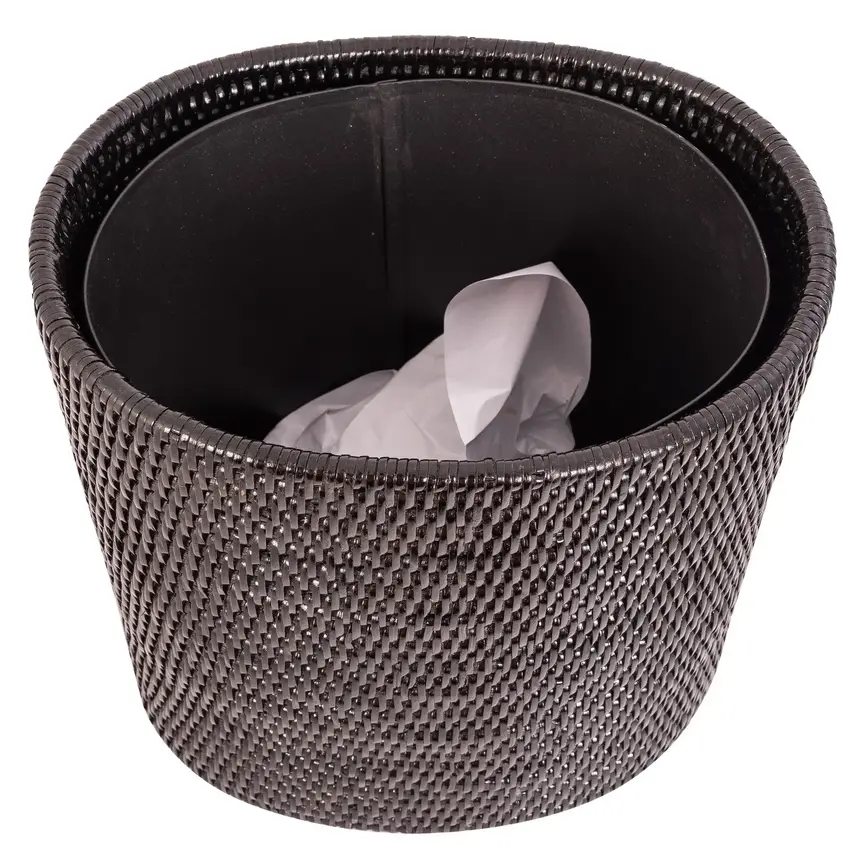 Rattan Oval Waste Basket w/Metal Liner