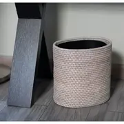 Rattan Oval Waste Basket w/Metal Liner