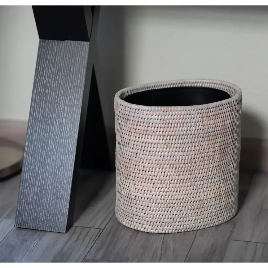 Rattan Oval Waste Basket w/Metal Liner