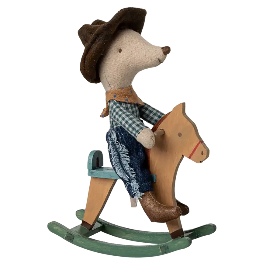 Maileg Cowboy Mouse on Rocking Horse