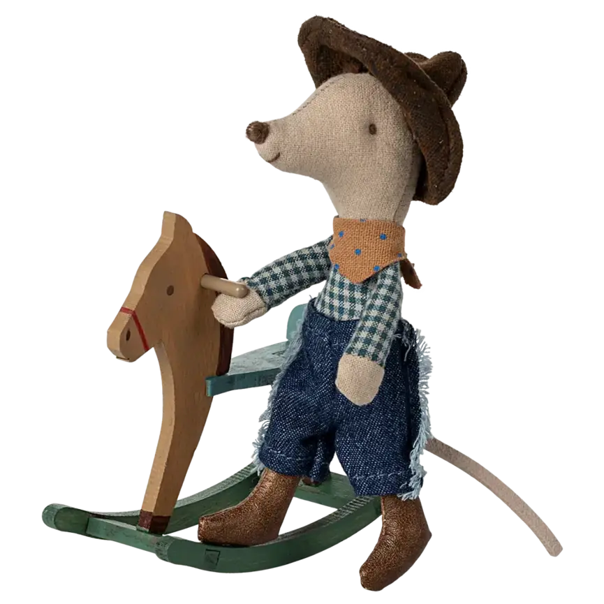 Maileg Cowboy Mouse on Rocking Horse