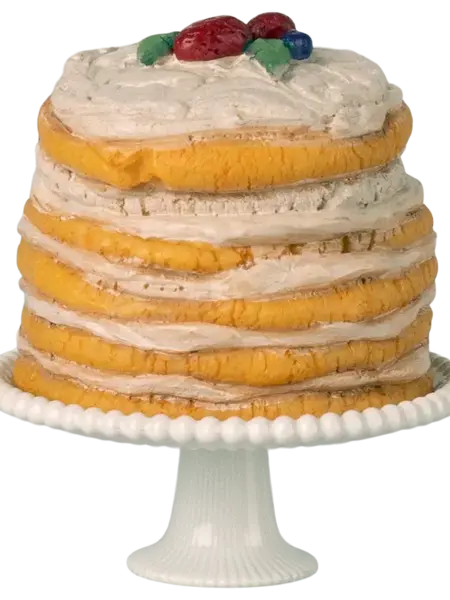 Maileg Party Cake and Cake Stand, Mouse- Off White