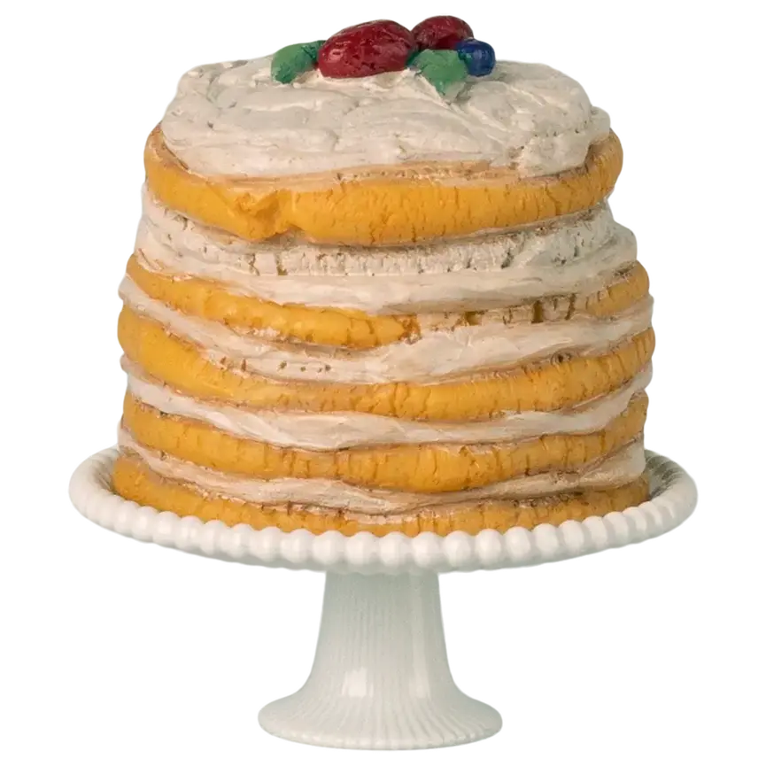 Maileg Party Cake and Cake Stand, Mouse- Off White