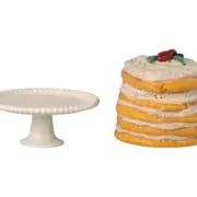 Maileg Party Cake and Cake Stand, Mouse- Off White