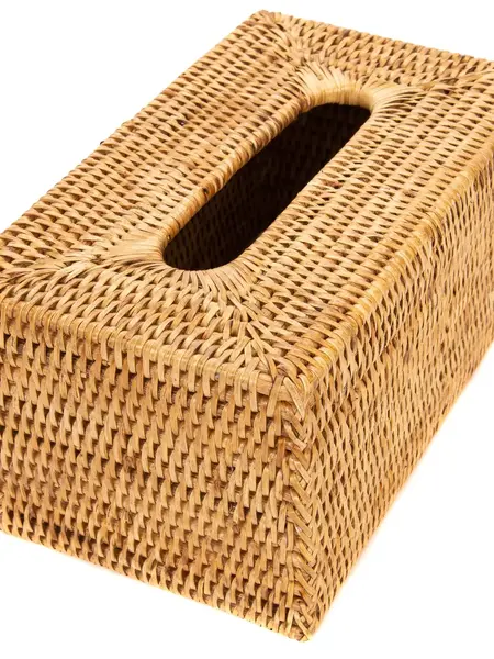 Rattan Rectangular Tissue Box Cover- Honey Brown