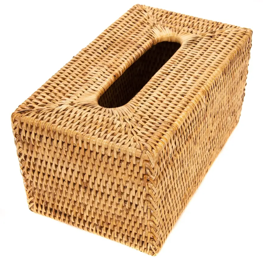 Rattan Rectangular Tissue Box Cover- Honey Brown