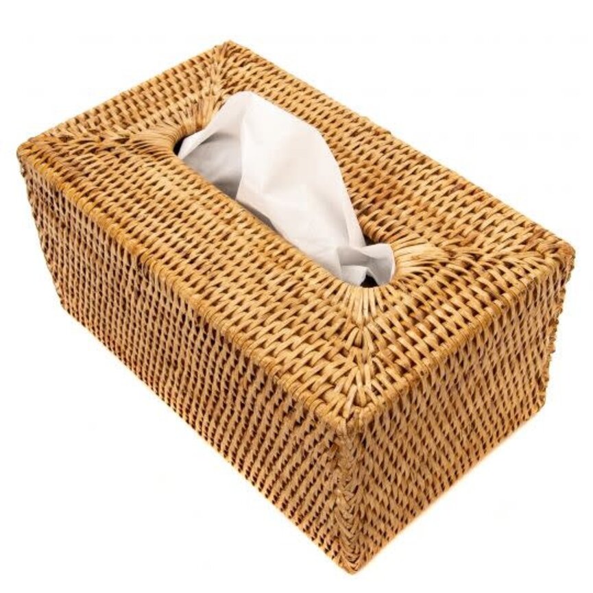 Rattan Rectangular Tissue Box Cover- Honey Brown
