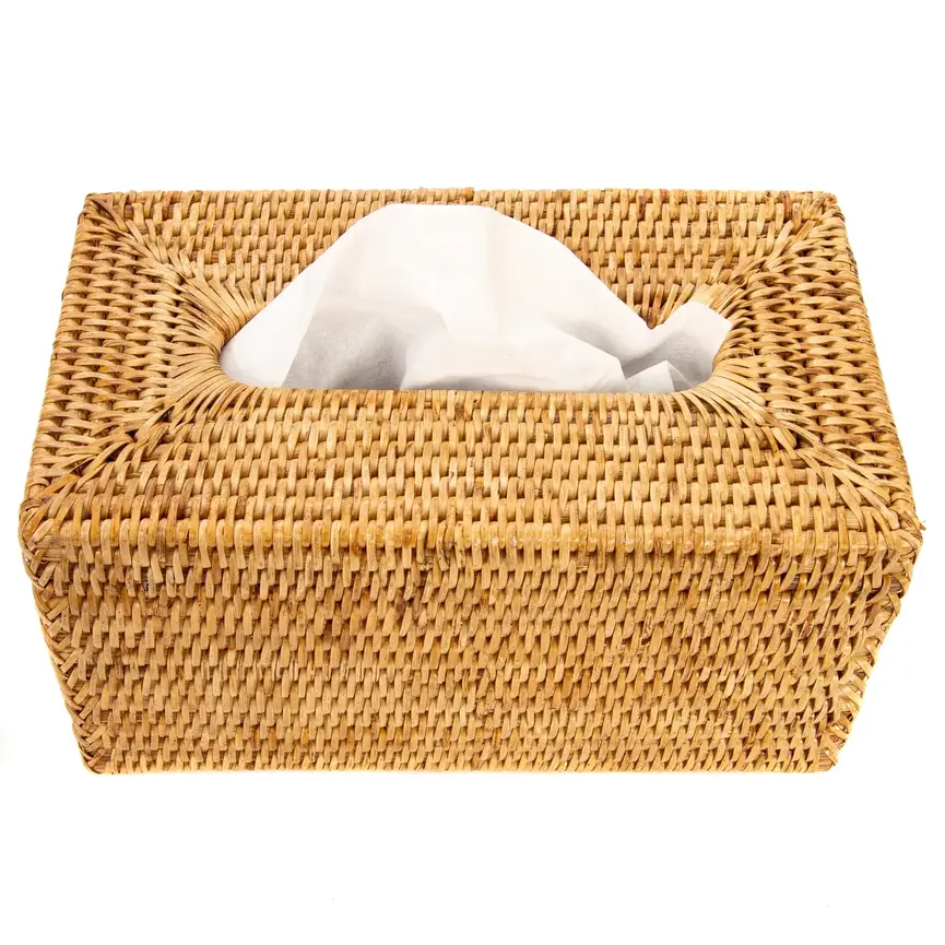 Rattan Rectangular Tissue Box Cover- Honey Brown