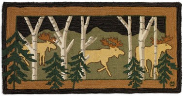 3 birch Moose at Night