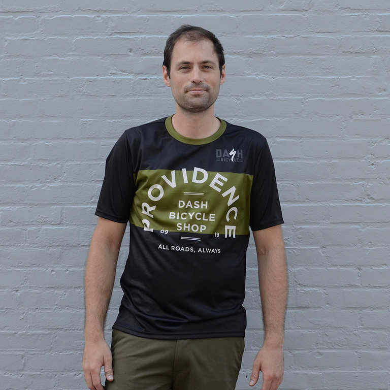 Dash Bicycle Shop Olive Stripe Providence Tech Tee