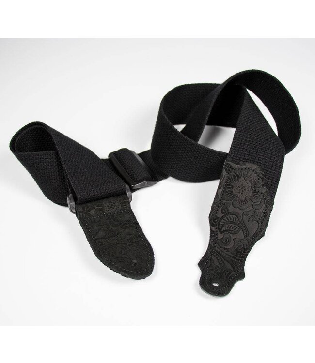 Franklin 2" Cotton Strap with Embossed Ends, Black/Black