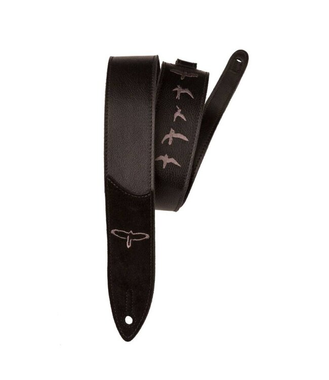 PRS Leather Strap, Birds Embroidery, Black