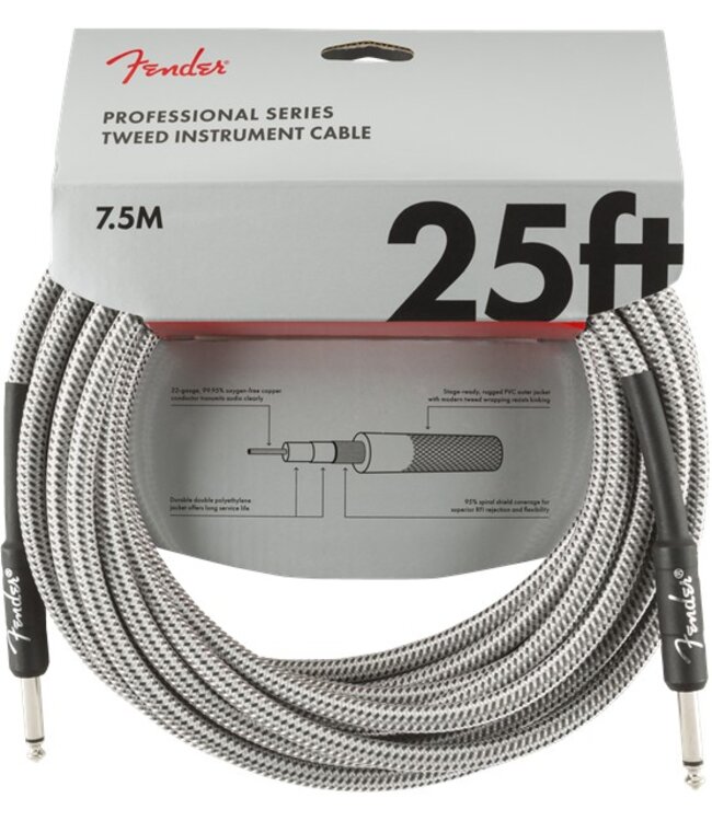 Fender Professional Series Instrument Cable, White Tweed - 25 Foot
