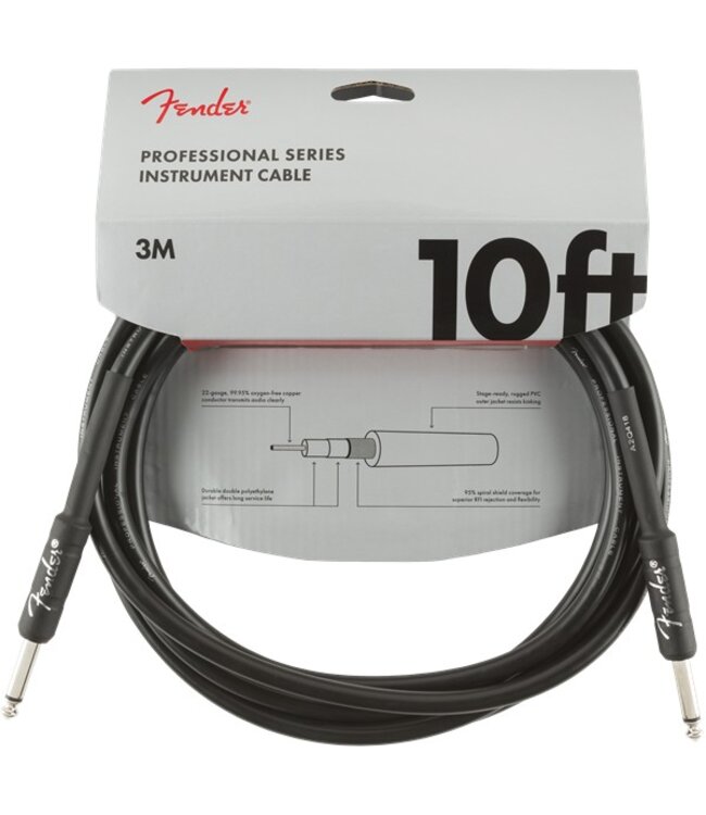 Fender Professional Series Instrument Cable, Straight/Straight, Black - 10 Foot