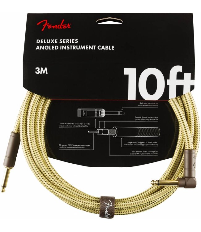 Fender Deluxe Series Instrument Cable, Straight/Angle, Tweed - 10 Foot
