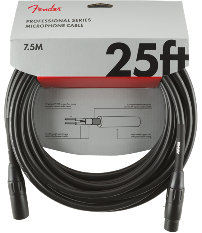 Fender Professional Series Microphone Cable, Black - 25 Foot